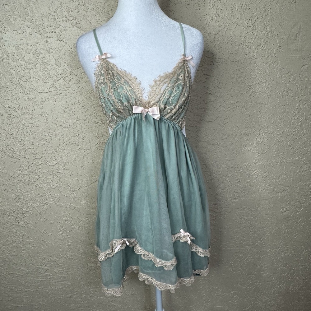 Womens Mesh Lace Babydoll Lingerie Sz L Sexy Nightie Mint Green Sexy Top Stretch